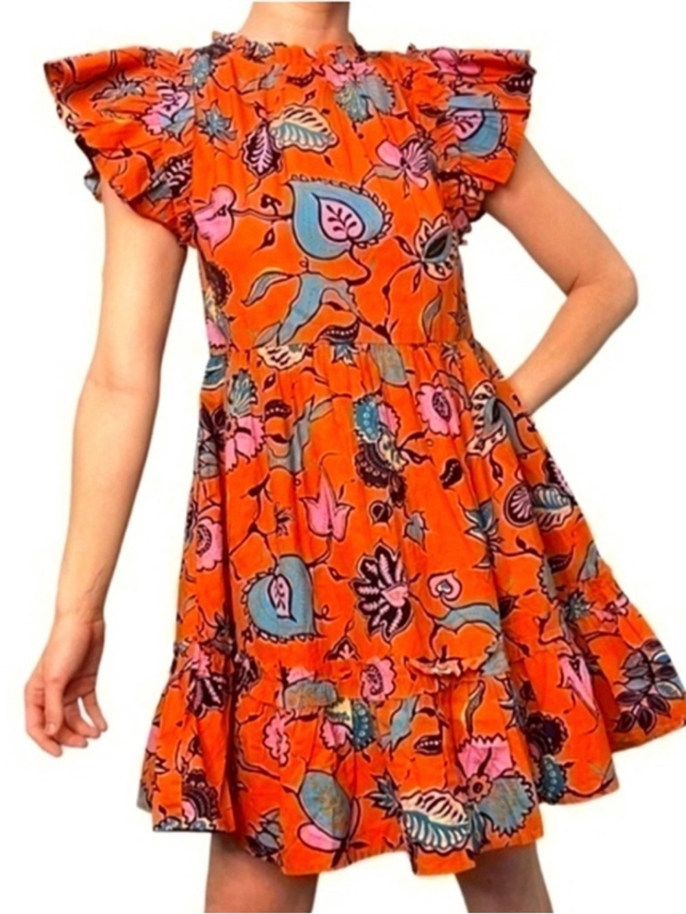 HOUSE OF HARLOW 1960 Floral Flutter-sleeve Tired Poplin Sundress